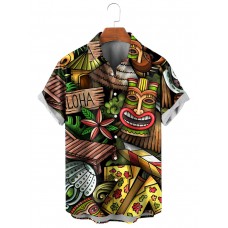 Men's Cartoon Doodle Hawaiian Print Short Sleeve Shirt