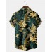 Men's Hawaiian Monstera Gold Green Short Sleeve Shirt