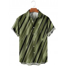 Men's Casual Lapel Striped Short Sleeve Shirt 26635255M