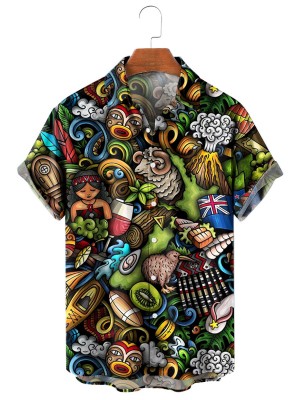 Men's Hawaiian Cartoon Graphic Print Short Sleeve Shirt