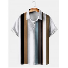 Men's Simple Striped Contrast Polo Shirt